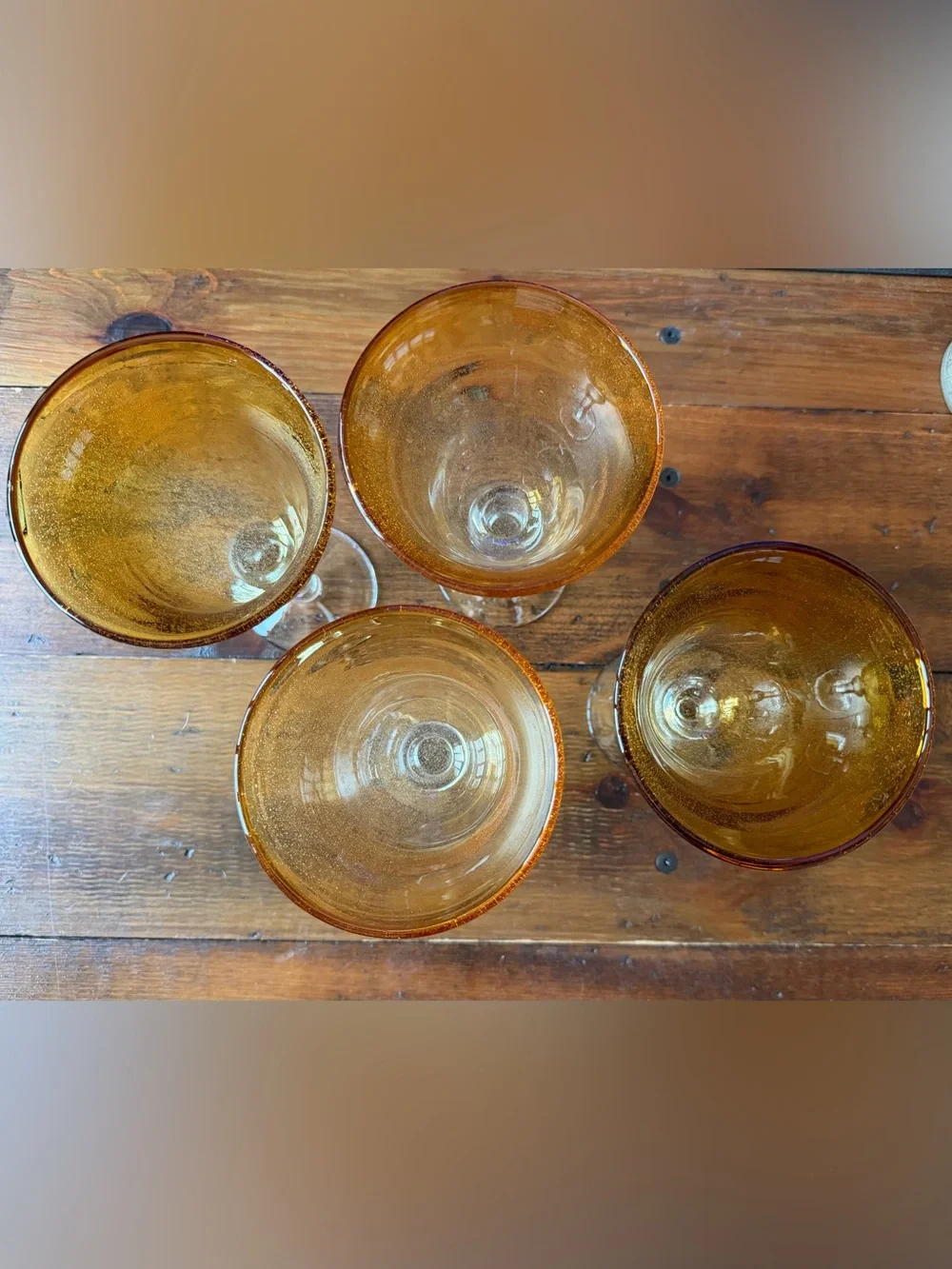 Vintage Pier 1 (4) Amber Bubble Glass Wine Goblets